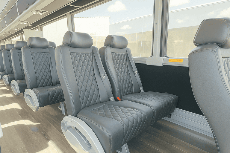 interior of Downey Minibus Company charter bus