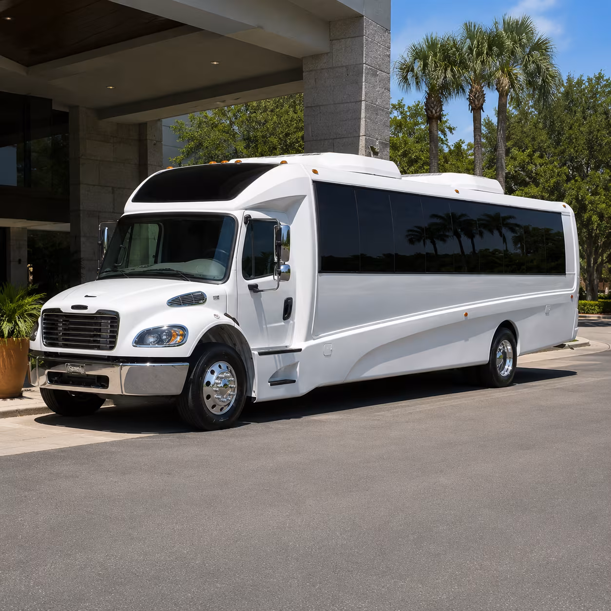 how bus type and group size affect bus rental rates in downey